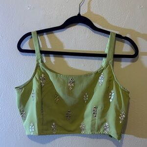 Chic Green Embellished Crop Top